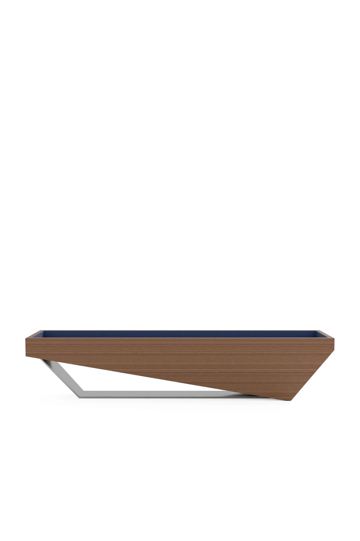 Osaka Shuffleboard, front view, chestnut stain on oak with a hand-brushed stainless steel support