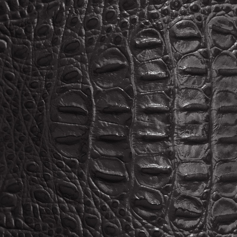 Black alligator-embossed cowhide leather swatch BC-212 – alligator-print leather for Basilicca custom leather pool tables