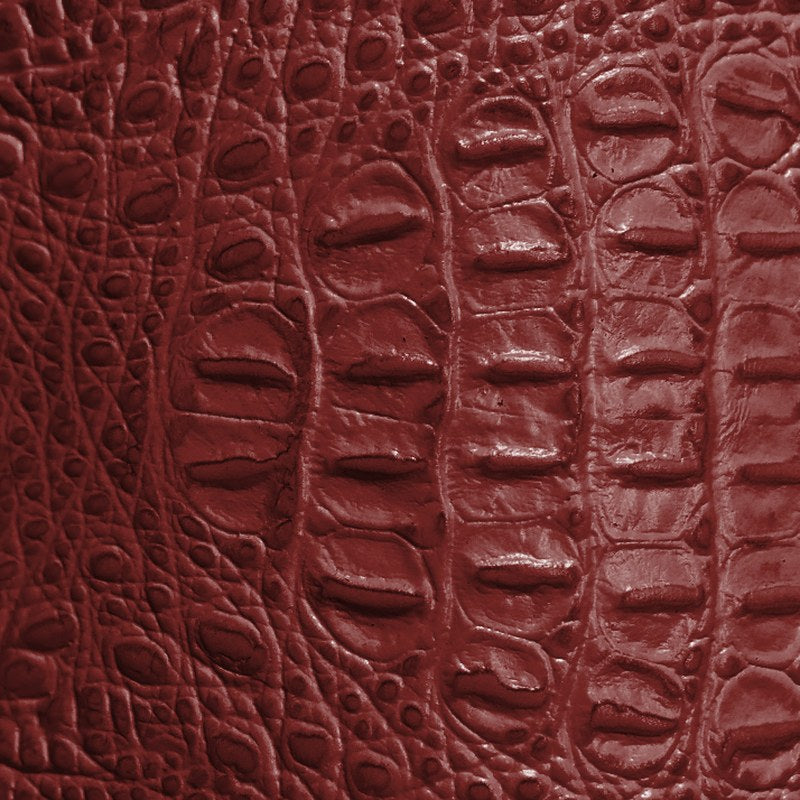 Red alligator-embossed cowhide leather swatch BC-214 – alligator-print leather for Basilicca custom leather pool tables