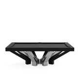 Arch 12 Pool Table, front view, twelve arch legs in stainless steel and black satin