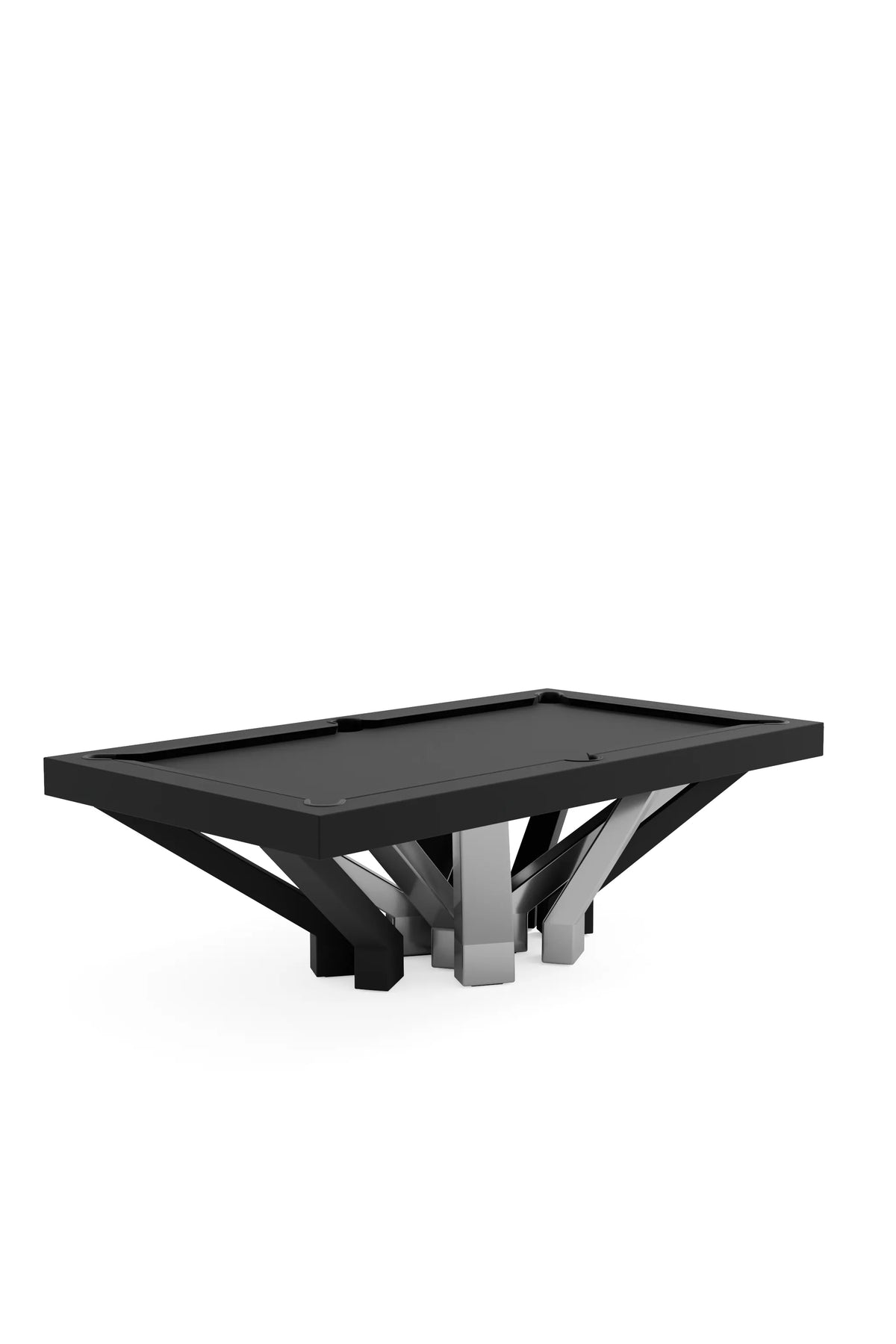 Arch 12 Pool Table, side view, twelve arch legs in stainless steel and black satin