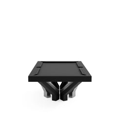 Arch 12 Pool Table, end view, twelve arch legs in stainless steel and black satin