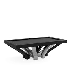 Arch 12 Pool Table, three-quarter view, twelve arch legs in stainless steel and black satin