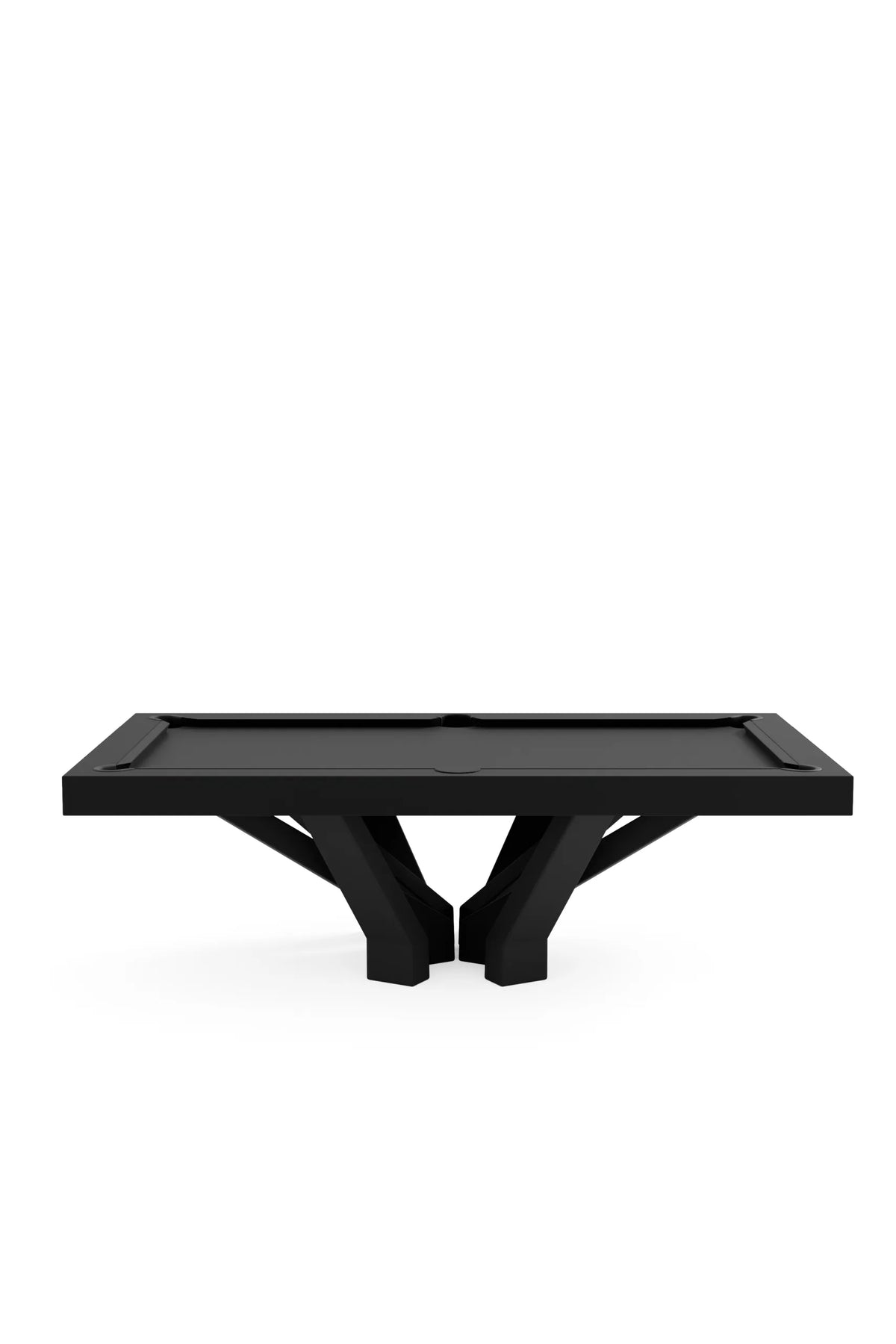 Arch 8 Pool Table, front view, eight arch legs in black satin