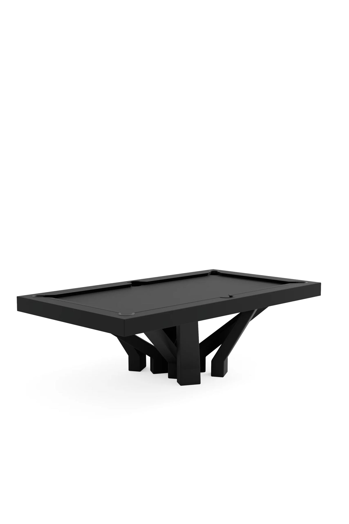 Arch 8 Pool Table, three-quarter view, eight arch legs in black satin