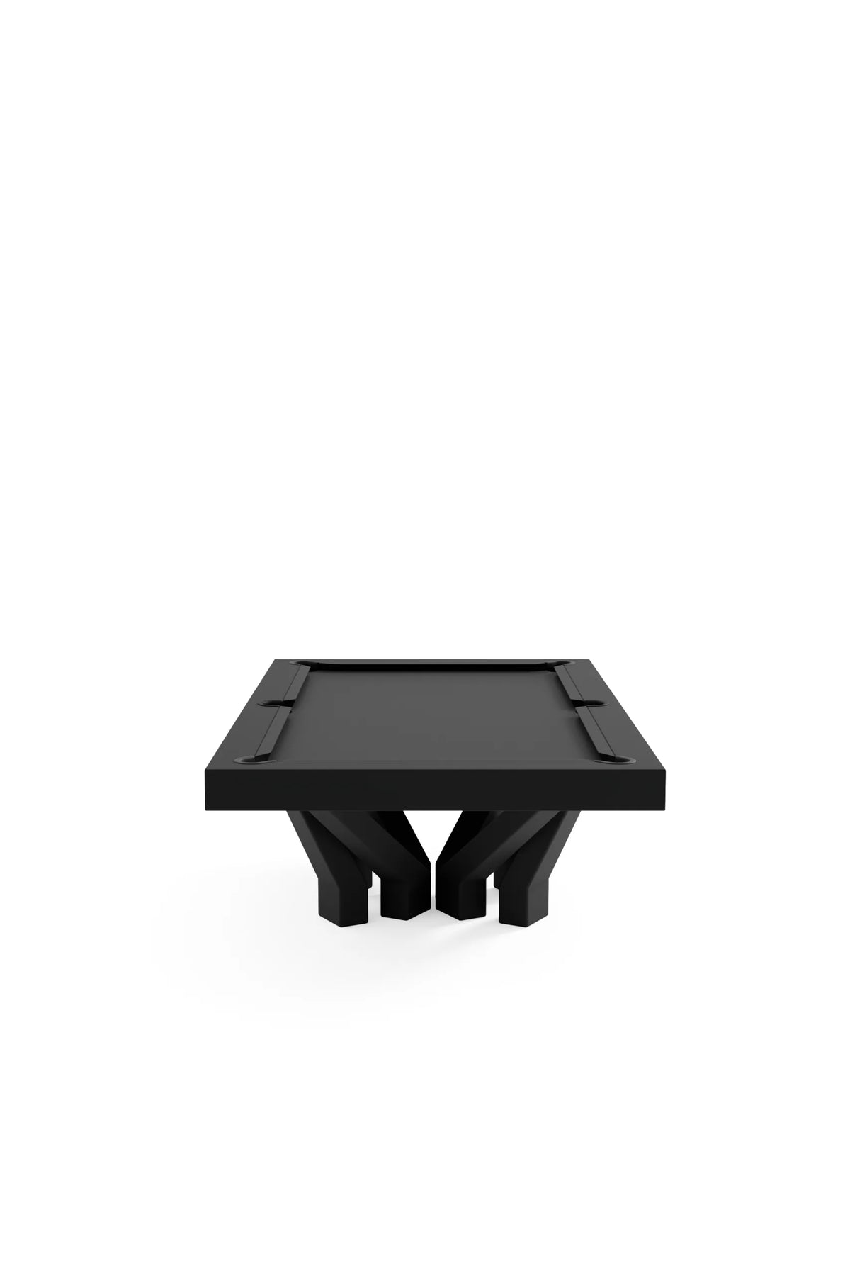 Arch 8 Pool Table, end view, eight arch legs in black satin