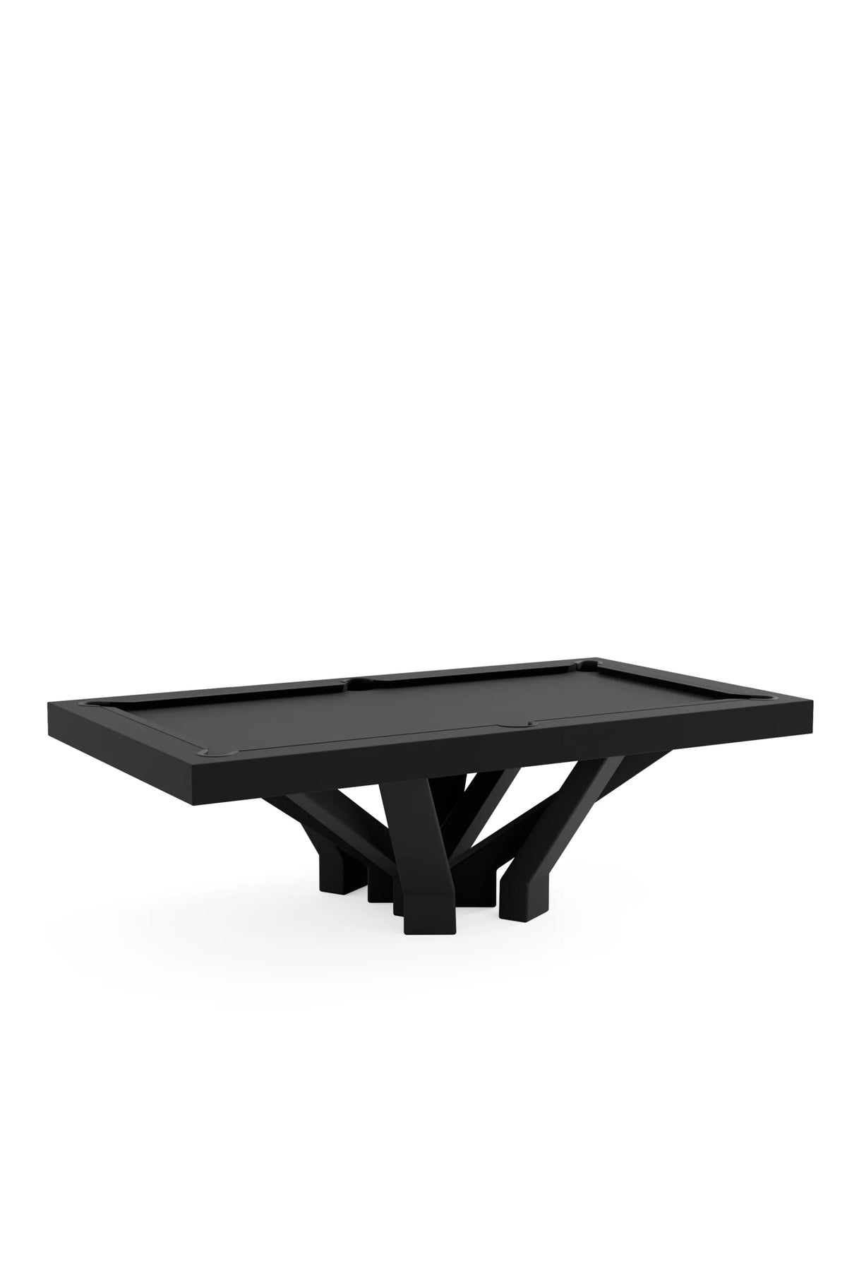 Arch 8 Pool Table, side view, eight arch legs in black satin