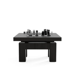 Chess & Coffee Table, detail view, shown with a chessboard and pieces (not included)