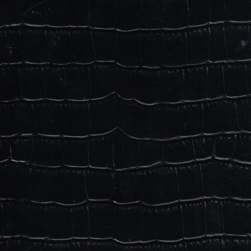 Black croc-embossed leather swatch BC-201 – uniform crocodile-print leather for Basilicca custom leather pool tables