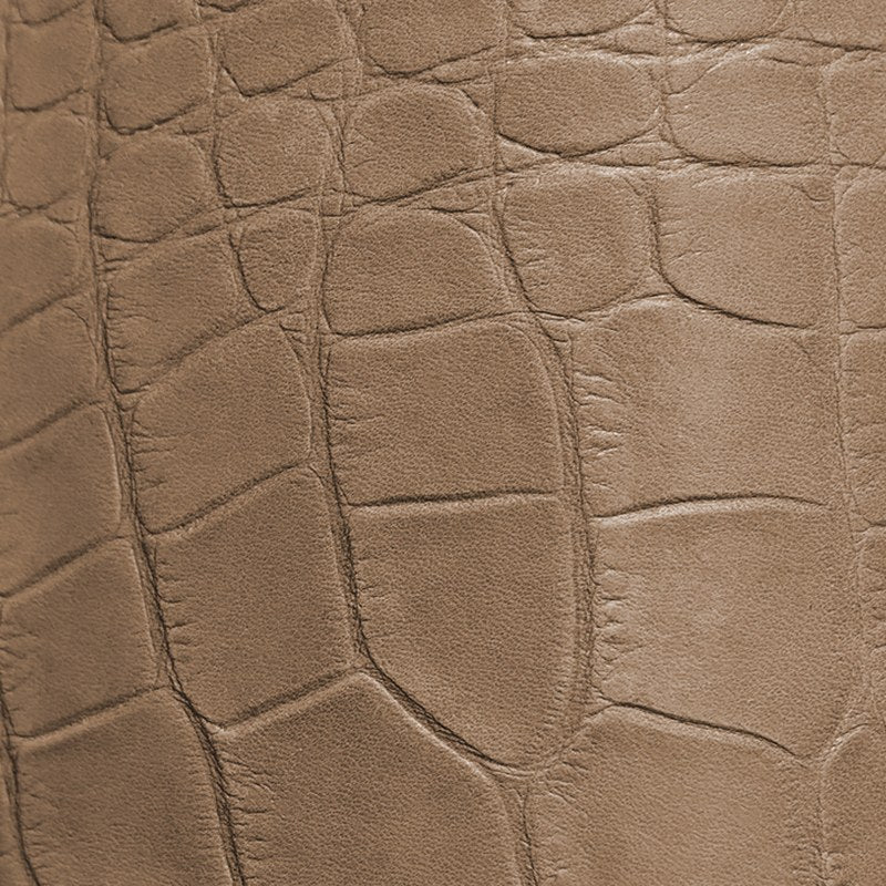 Beige crocodile-embossed cowhide leather swatch BC-203 – croc-print leather for Basilicca custom leather pool tables