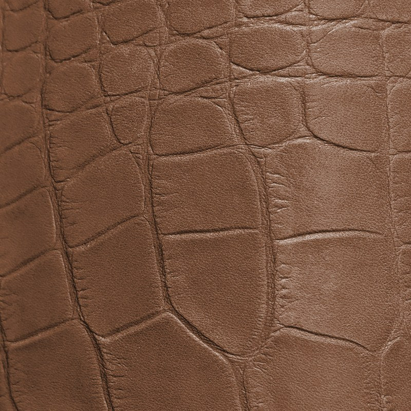 Tan crocodile-embossed cowhide leather swatch BC-204 – croc-print leather for Basilicca custom leather pool tables