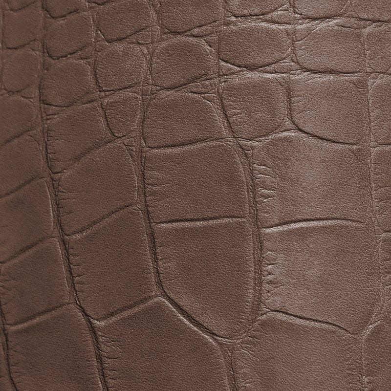 Mocha crocodile-embossed cowhide leather swatch BC-206 – croc-print leather for Basilicca custom leather pool tables
