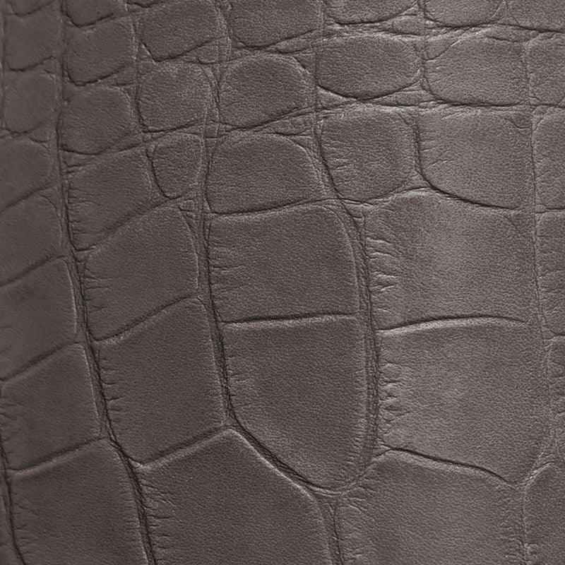 Grey crocodile-embossed cowhide leather swatch BC-207 – croc-print leather for Basilicca custom leather pool tables