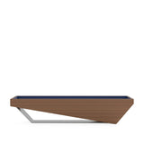 Osaka Shuffleboard, front view, chestnut stain on oak with a hand-brushed stainless steel support